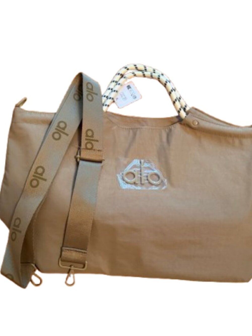 ALO Yoga Large Canvas Duffle Bag Beige Weekend Gym Travel Tote NWT